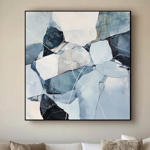 Original Blue Abstract Painting,Minimalist Wall Art,Contemporary Painting,Modern Scandinavian Art,Abstract Canvas Painting,Living Room Art