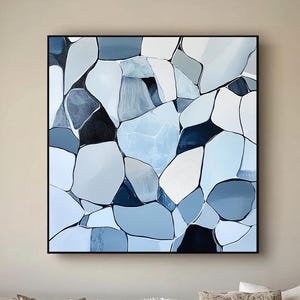 Large Blue Geometric Abstract Painting,Blue Minimalist Painting,Contemporary Abstract Canvas Art,Blue Wabi Sabi Painting,Modern Wall Decor