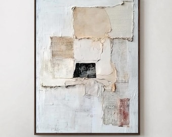 Grote beige canvaskunst met structuur, 3D-minimalistisch schilderij
