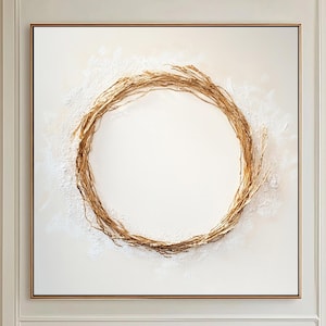 Original Gold Circle Canvas Art,Gold Luxury Circles Textured Painting,Modern Abstract Wall Art,Golden Minimalist Painting,Living Room Decor