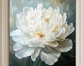 Large White Flower Oil Painting on Canvas: Abstract Floral Wall Art