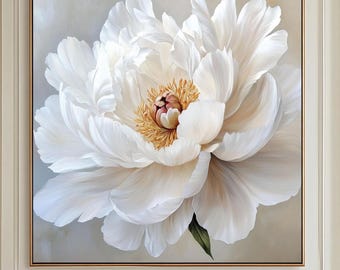 Original White Flower Oil Painting on Canvas: Modern Living Room Wall Art Decor