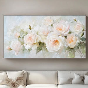 Blossoming Pink Flower Oil Painting on Canvas,Pink White Flower Wall Art,Hand Floral Plant Landscape Painting,Floral Wall Art,LivingRoom Art