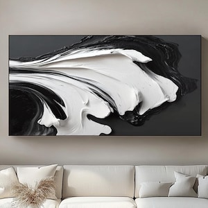 3D Texture Black and White Painting,White Texture Painting,Black and White Abstract Art,Black White Minimalist Abstract Painting,Home Decor