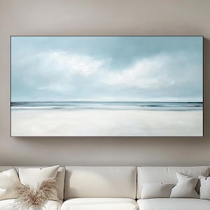 Original Seascape Acrylic Abstract Painting,Minimalist Modern Wall Art,Blue Sea Coastal Wall Art,Beach Scene Painting,Office Wall Decor