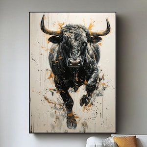 Impressionist Bull Oil Painting on Canvas,Modern Animal Art,Bull Canvas Wall Art,Contemporary Art,Abstract Bull Painting for Living Room