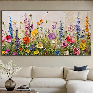 Original floral oil painting,abstract colorful floral canvas landscape oil painting, floral wall decoration, spring living room oil painting