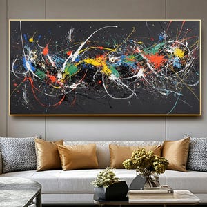 Vibrant Colorful Abstract Painting,Black Abstract Canvas Art,Modern Texture Oil Painting On Canvas,Colorful Abstract Wall Art,Home Decor