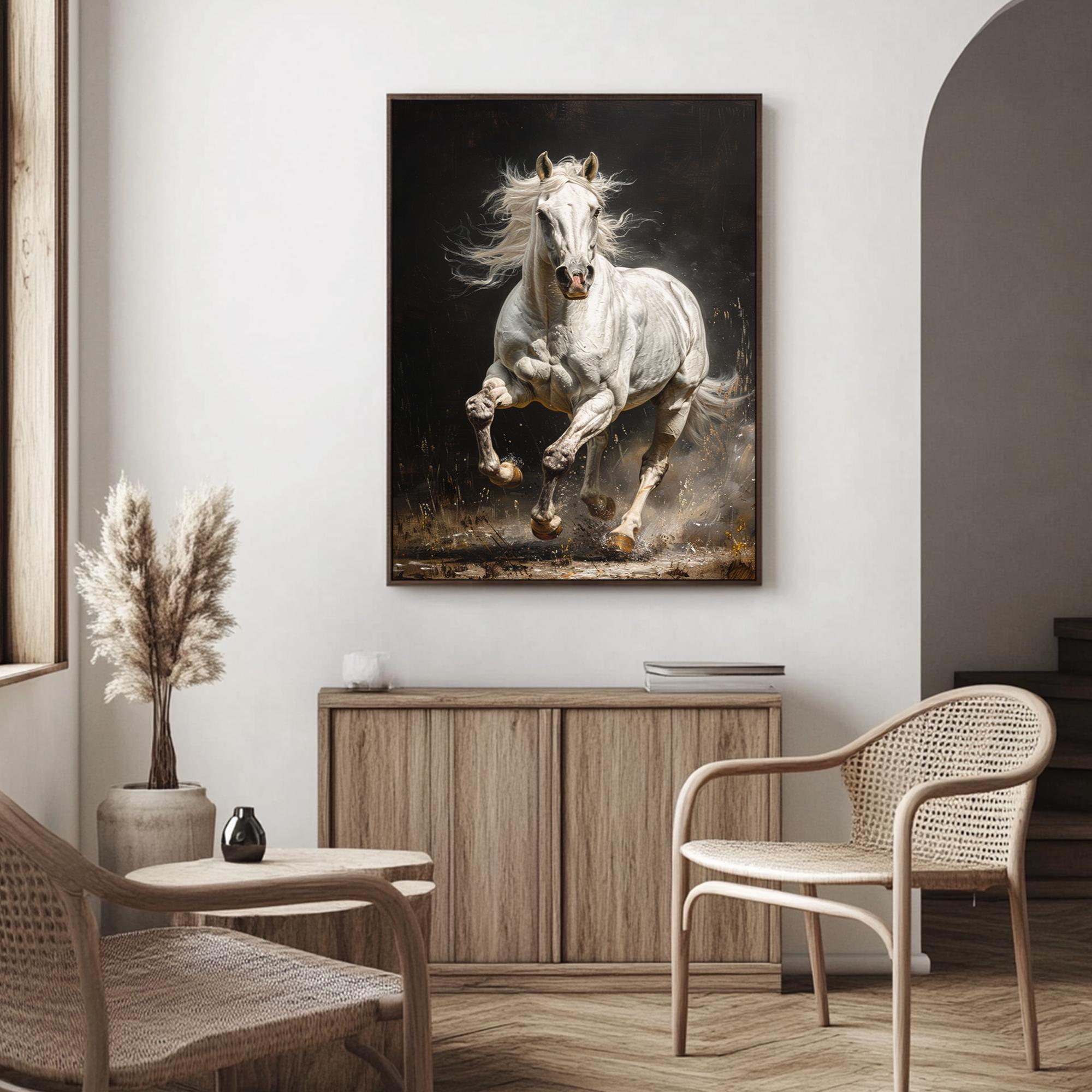 Large Running White Horse Oil Painting on Canvas: Abstract Animal Wall ...