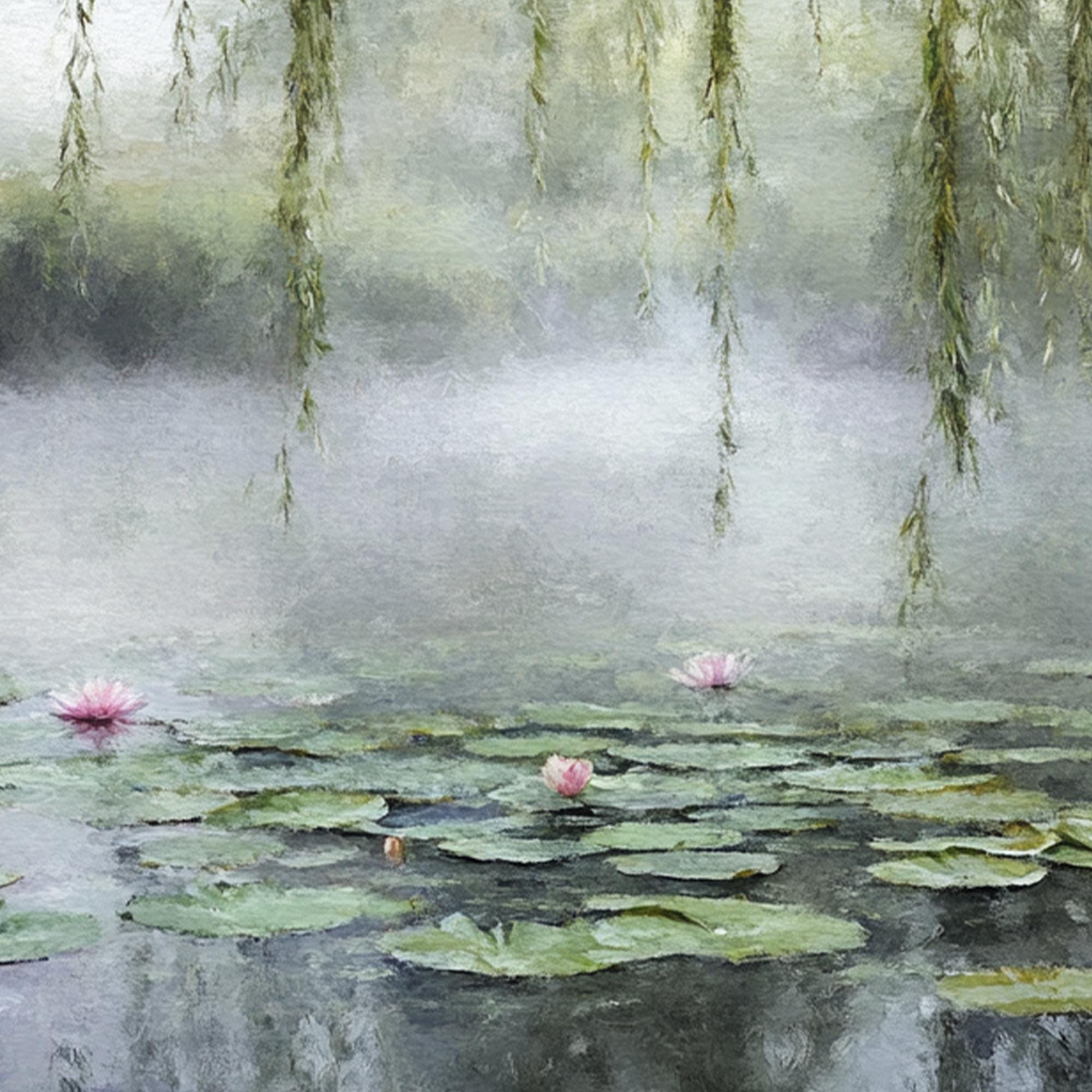 オリジナルの睡蓮の池の油絵：モダンな抽象的な蓮の風景 - Etsy 日本