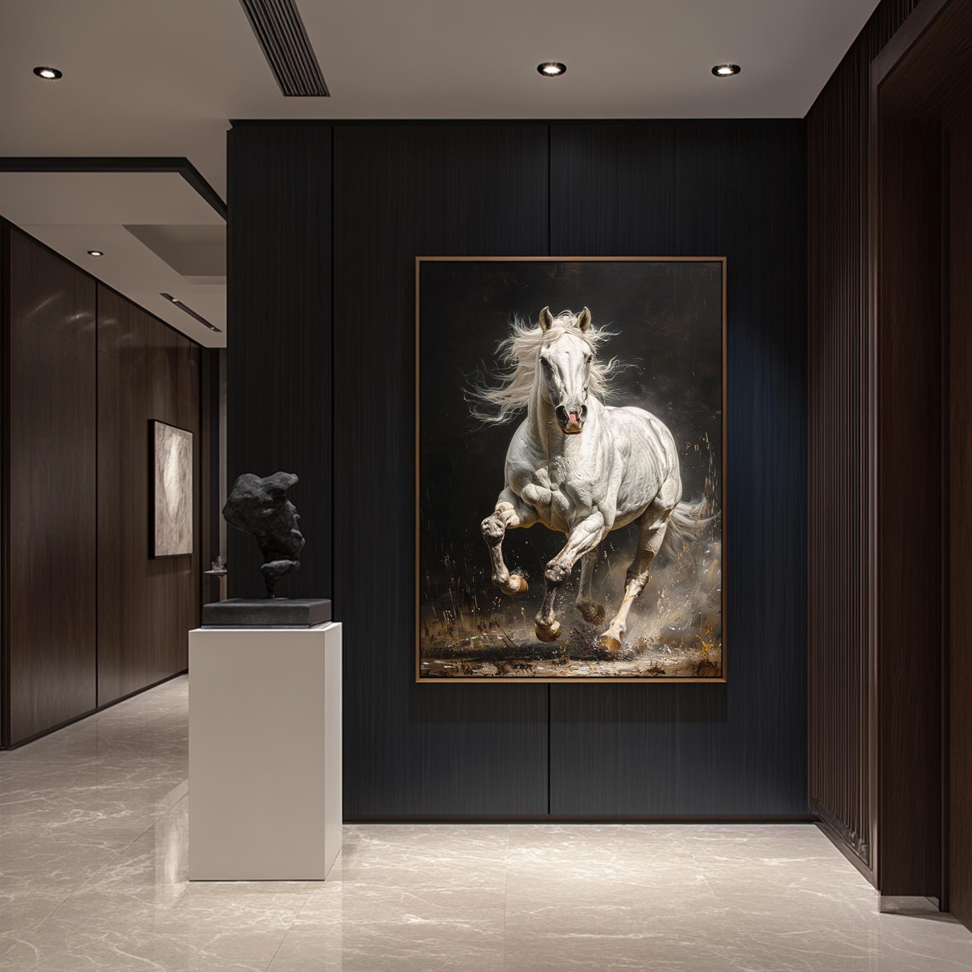 Large Running White Horse Oil Painting on Canvas: Abstract Animal Wall ...