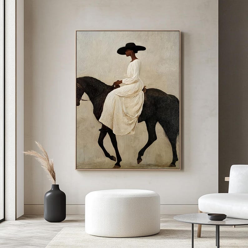 Large Elegant Woman on Horse Oil Painting, Hand-painted Western Art for ...