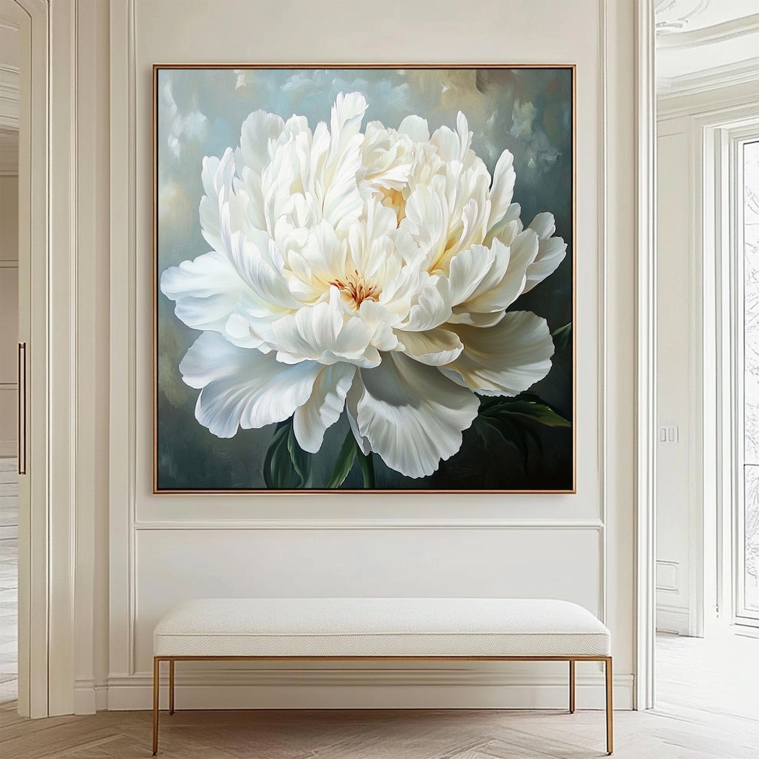 Large White Flower Oil Painting on Canvas: Abstract Floral Wall Art - Etsy