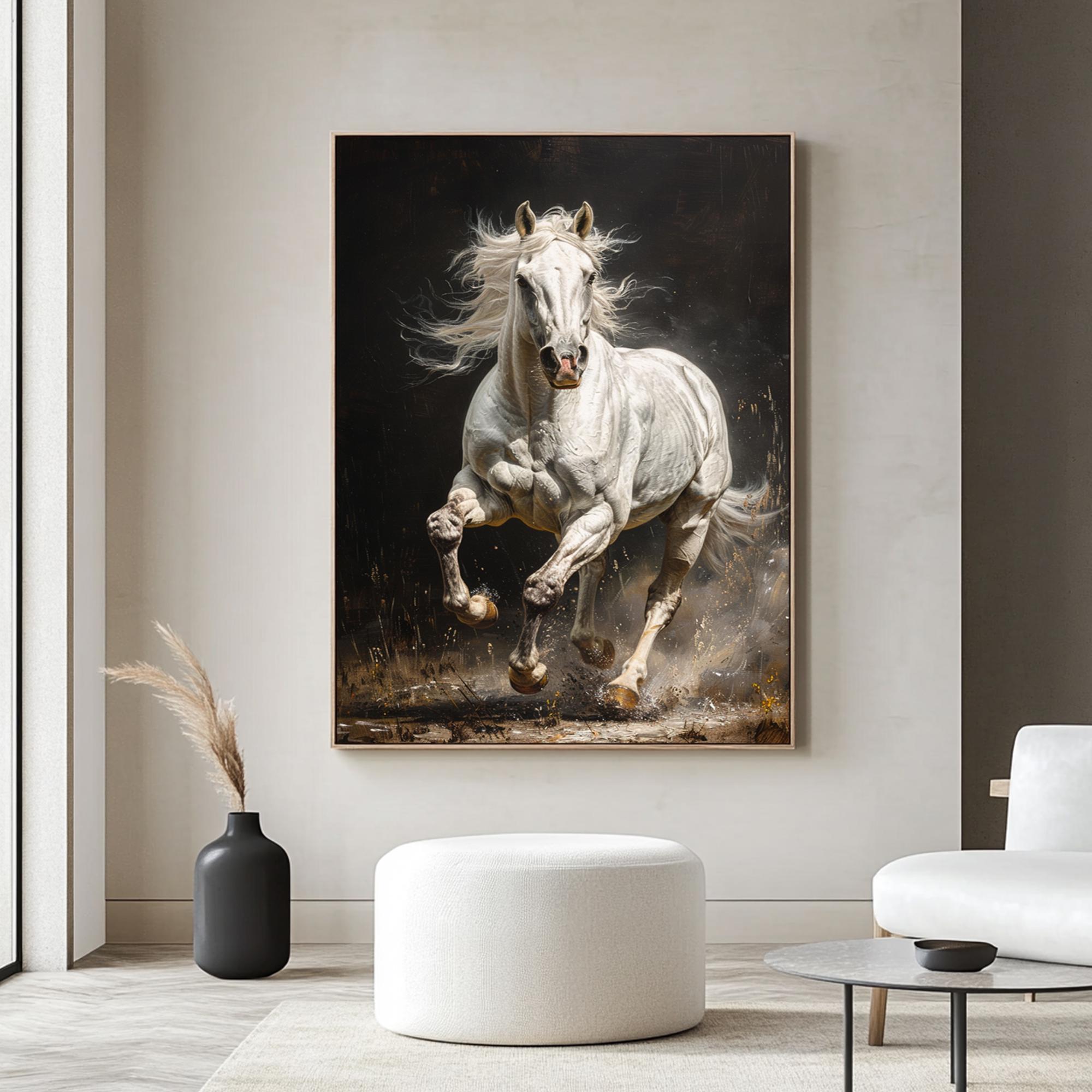 Large Running White Horse Oil Painting on Canvas: Abstract Animal Wall ...
