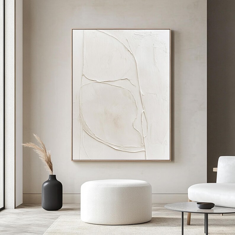 Large White Abstract Painting on Canvas: Minimalist Plaster Art - Etsy