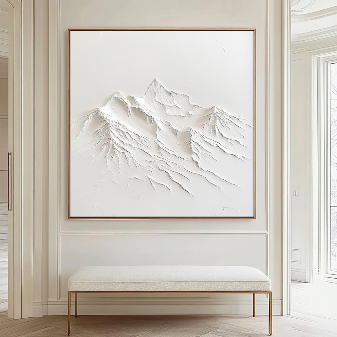 Original 3D Textured White Mountain Painting: Modern Landscape Canvas ...