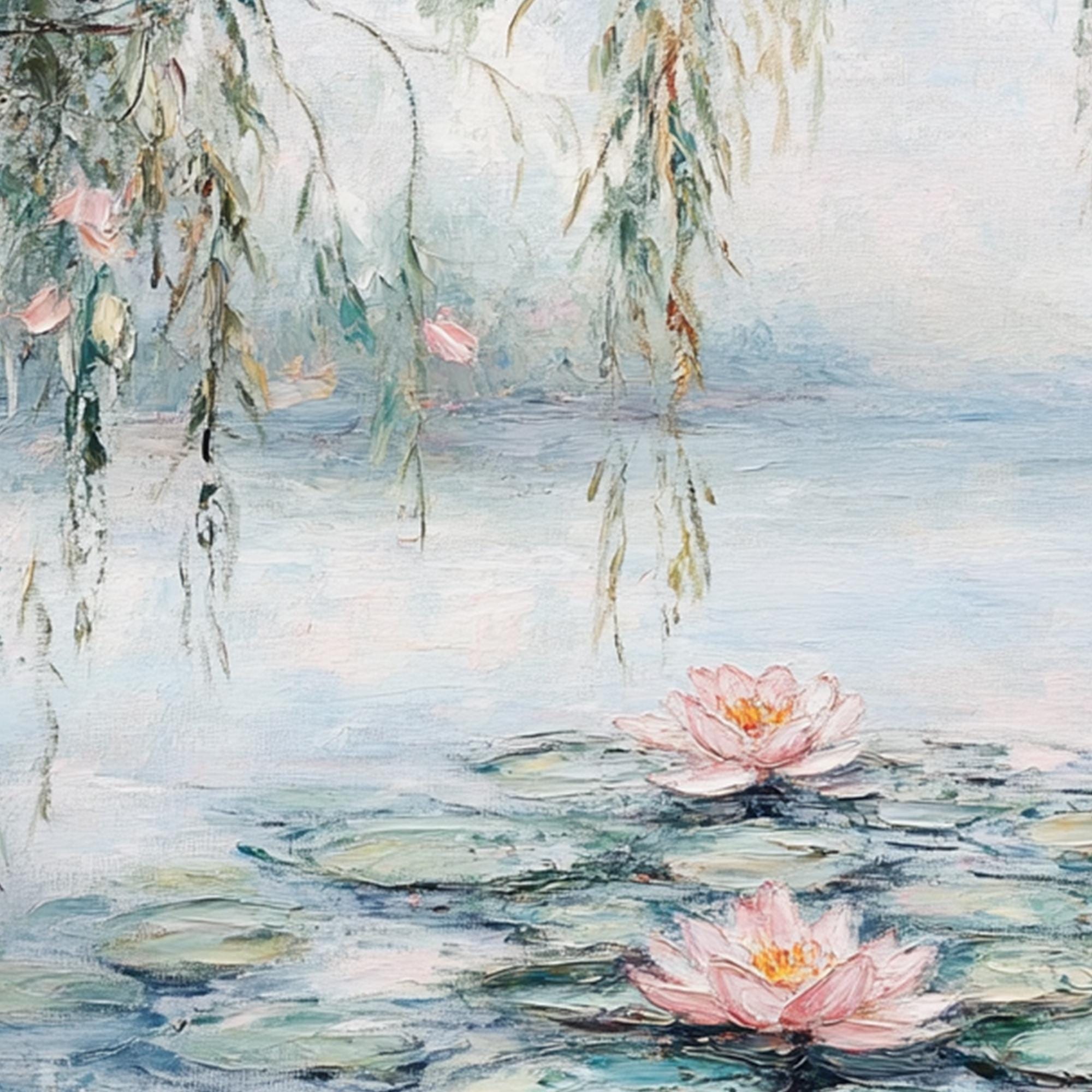 油絵 絵画【蓮の池】 オリジナルの抽象的な蓮の池の油絵：モネ風の壁アート装飾 - Etsy 日本