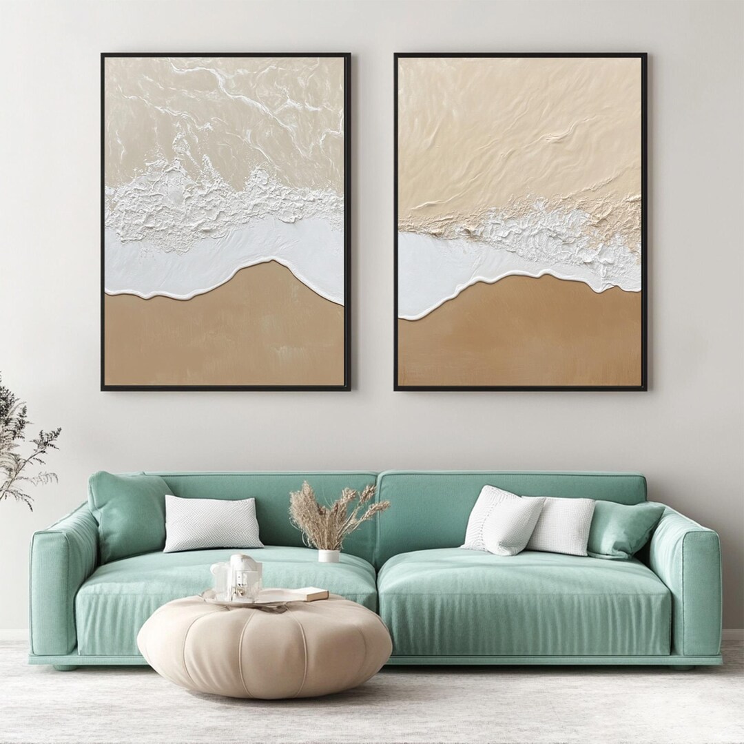 Beige Beach Waves Painting Set: 3D Ocean Texture Art - Etsy
