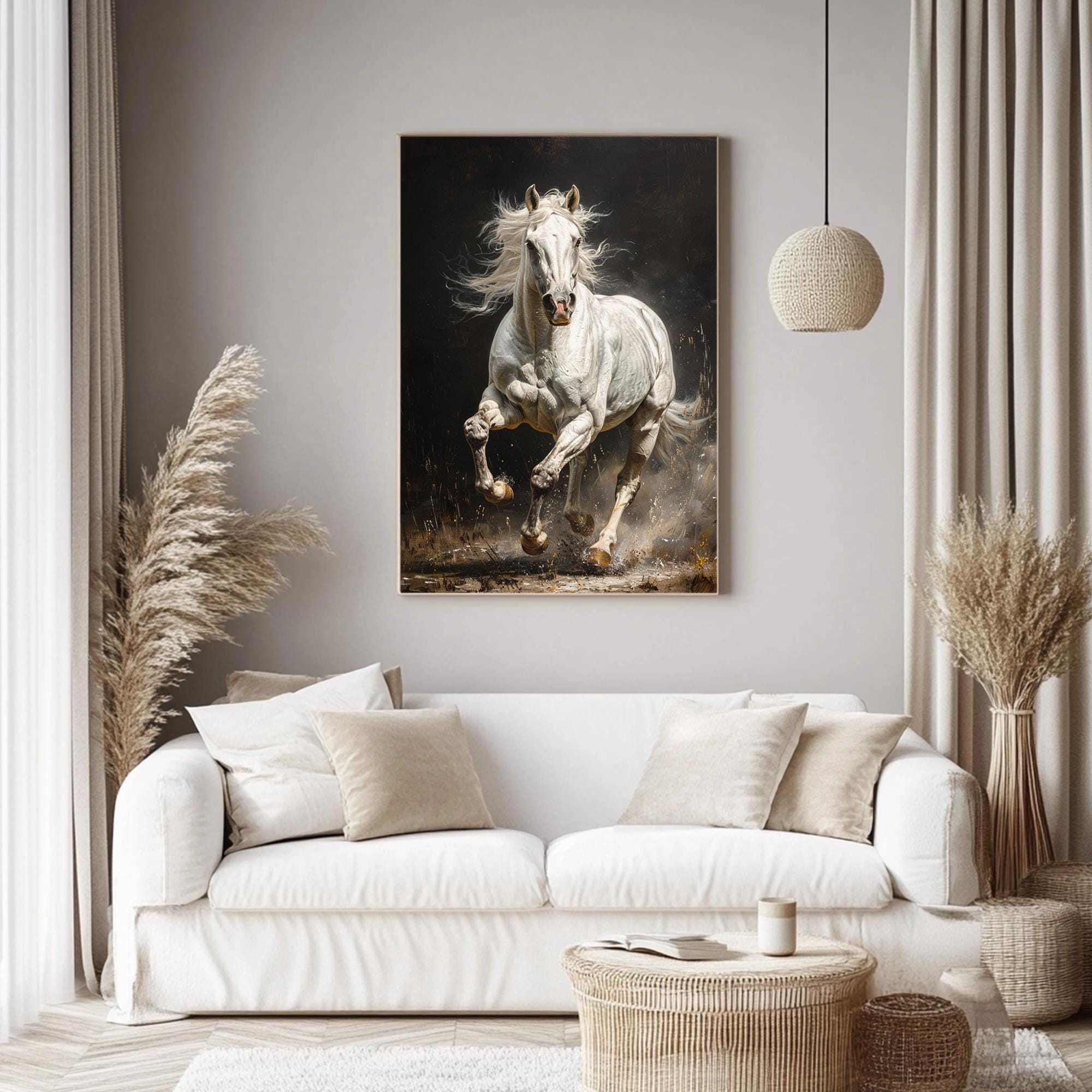 Large Running White Horse Oil Painting on Canvas: Abstract Animal Wall ...