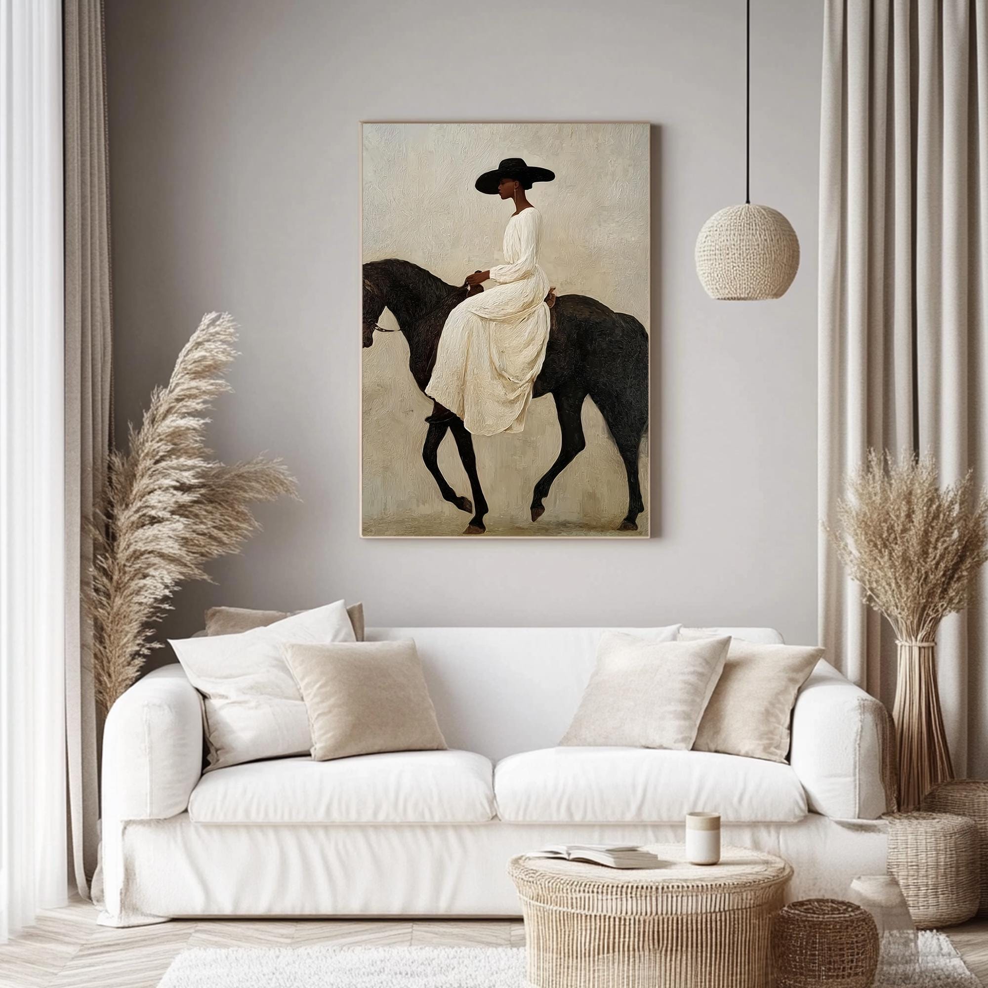 Large Elegant Woman on Horse Oil Painting, Hand-painted Western Art for ...