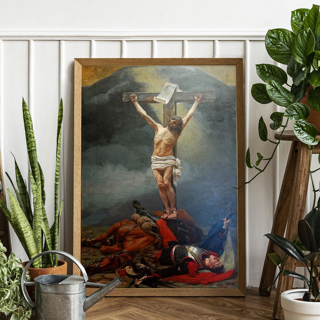 Jesus Christ on the Cross Crucifixion Oil Painting Print Framed Canvas ...