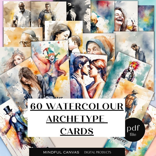 60 Archetype Cards: Printable Oracle Deck with Guide - Jungian Psychology, Inner Journey, Self-Development