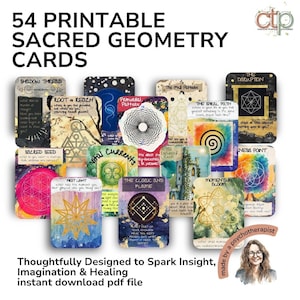 Tarjetas imprimibles para diario: Arte de geometría sagrada; Semilla de la vida, símbolos de mandala Reiki e indicaciones de meditación para el crecimiento espiritual personal.