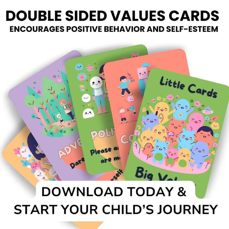 Values Cards Kids Printable SEL Tool for Emotional Vocabulary, Kindness ...