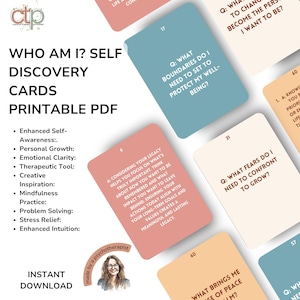 Cartes imprimables d'auto-questionnement - Auto-découverte ; Invites de journal imprimables, kits de tableau de visualisation, questions de conversation approfondie avec un partenaire intime