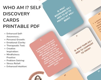 Who Am I Cards? Self-Discovery Set of Therapy Based Questions: Printable Journal Prompts (PDF)
