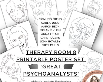 Famous Psychologist / Therapist Portrait Prints: Minimalist Psychology Art (Digital Download)