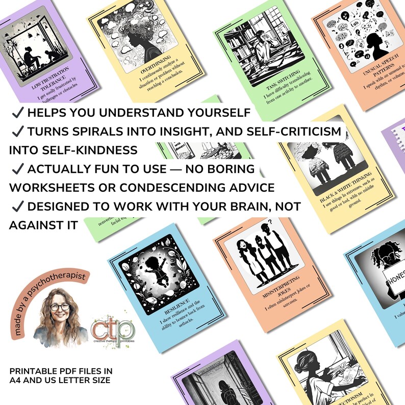 Neurodivergent Support Cards - ADHD + Autism Emotions and Feelings, Printable Therapy Cards & Neurodiversity Hints