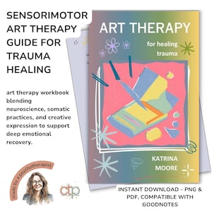 May include: A digital download of an art therapy workbook for healing trauma. The cover features a colorful abstract design with a pink background and the text "Art Therapy for healing trauma".