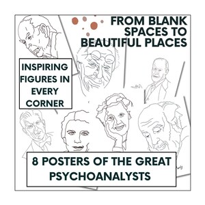 8 printable  posters of the great psychoanalysts, minimalist line drawings, digital download available in all size ratios