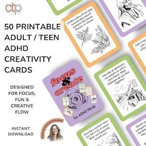 Cartões imprimíveis para TDAH: 60 cartões de mistura de criatividade, arteterapia e lembretes de diário para adolescentes e adultos