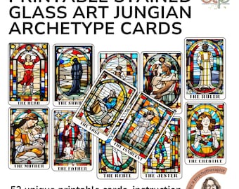 Stained Glass Art Archetype Cards; Jungian Deck, Shadow Work, Guide Included, Personal Development