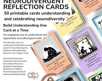 Tarjetas de salud mental para TDAH y autismo: Reflexiones neurodivergentes. Herramienta de terapia y asesoramiento (imprimible)