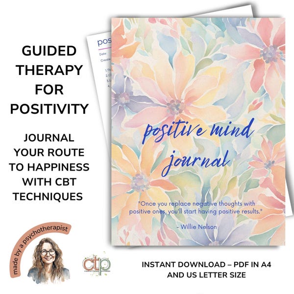 Positive Mind Happy Day Journal: CBT Therapy Workbook (Digital Download)