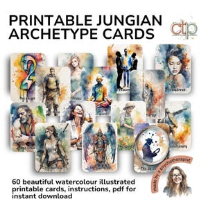 Carte archetipiche per la crescita personale/Mazzo di oracoli acquerellabili stampabili, uno strumento di auto-scoperta per la guarigione e la crescita