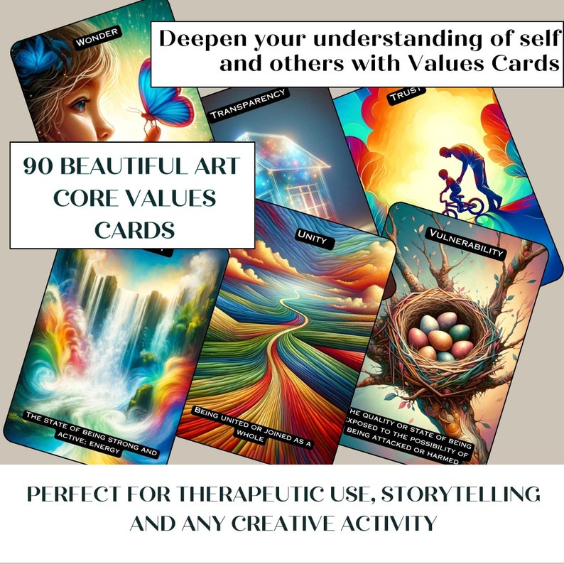 Printable Values Cards for Self Awareness, Exploration, Personal Growth, Therapy Gifts ...