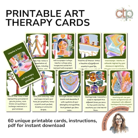 Art Therapy Cards PDF for Emotional Healing & Self-Discovery - 60 Printable Worksheets