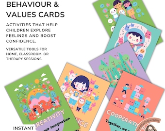 Kids Affirmation Cards for Good Behaviour, Printable Kawaii Values & Emotions Flashcards, Instant Download PDF
