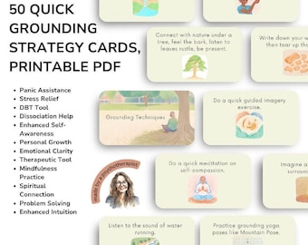 Grounding Techniques, 50 Cards PDF: Emotional Regulation, Anxiety & PTSD Support