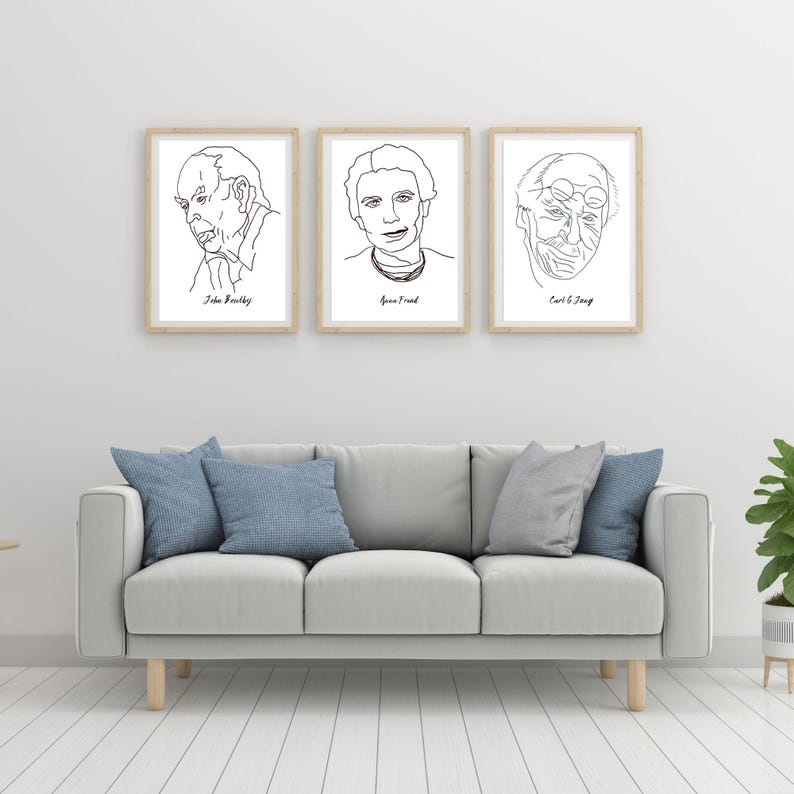 Printable Therapy Office Decor Set + Psychoanalyst Portraits Line Art + Freud Jung Rogers Art + Psychotherapy Digital Download image 3