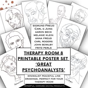 8 printable  posters of the great psychoanalysts, minimalist line drawings, digital download available in all size ratios