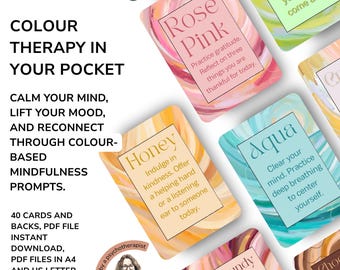 Color Psychology Mindfulness Cards for Reflection, Calm, Mindfulness, Sensory Acknowledgement; Chromotherapy Printable PDF