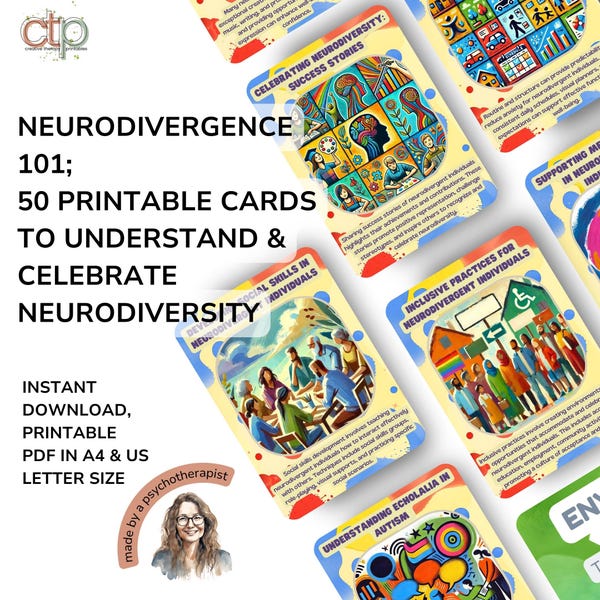Neurodivergent Aid; Neurodiversity Cards, info on Emotional Regulation, ADHD & Autism Tools, Emotional Vocabulary