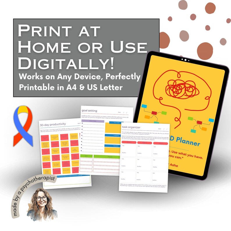 Printable ADHD Daily Planner Undated Journal & Productivity Tool for