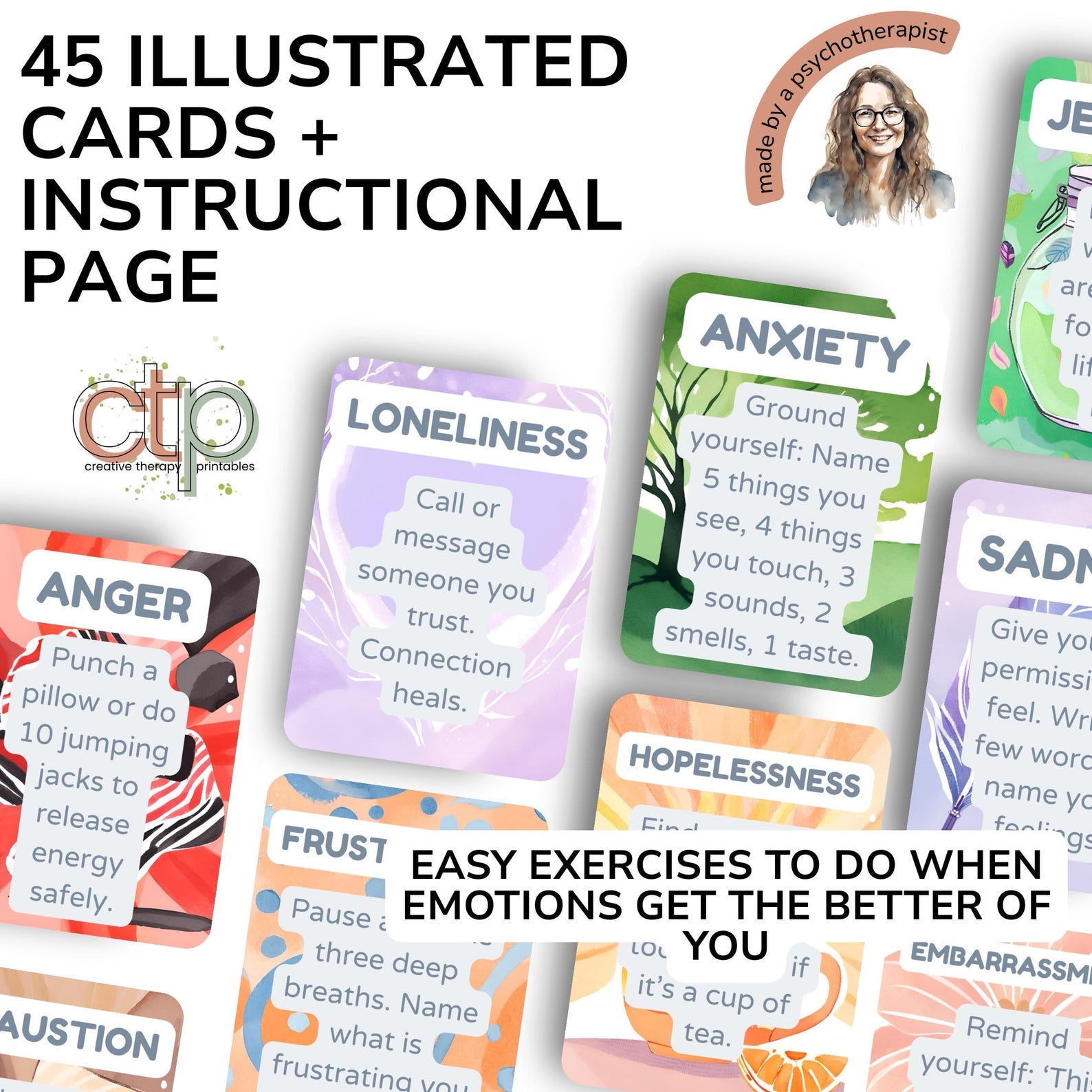 Printable Cards for Mental Health Support, Emotion Regulation ...