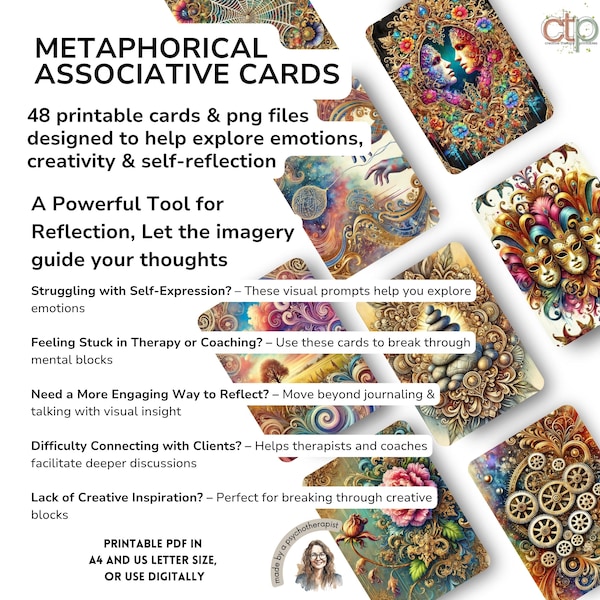 Self Reflection Deck of Metaphorical Cards: Printable Oracle for Self-Reflection (Digital Download)